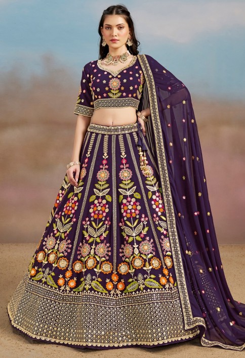 PURPLE MULTI COLOR THREADS WORK FESTIVE LEHENGA CHOLI